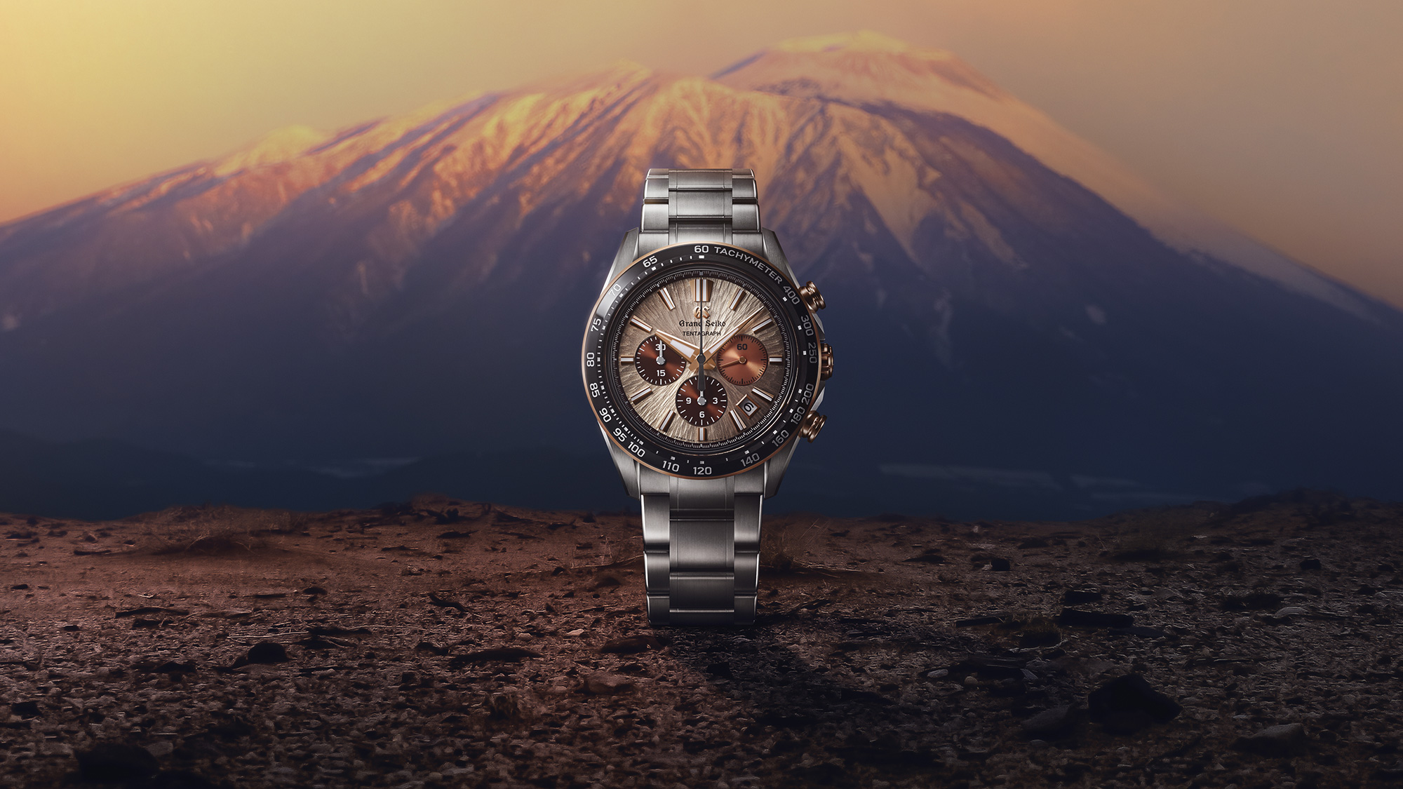 Frozen waterfall Jily Su in winter. Landscape of mountains with Grand_Seiko_Spring_Drive_GMT_SBG295-hero-thumbnail